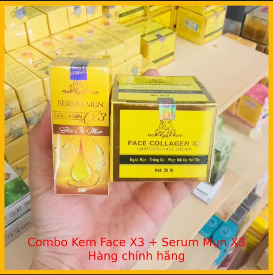 Combo Kem Face trắng da Collagen X3 Đông Anh và Serum mụn Collagen X3 - sạch thâm hết mụn