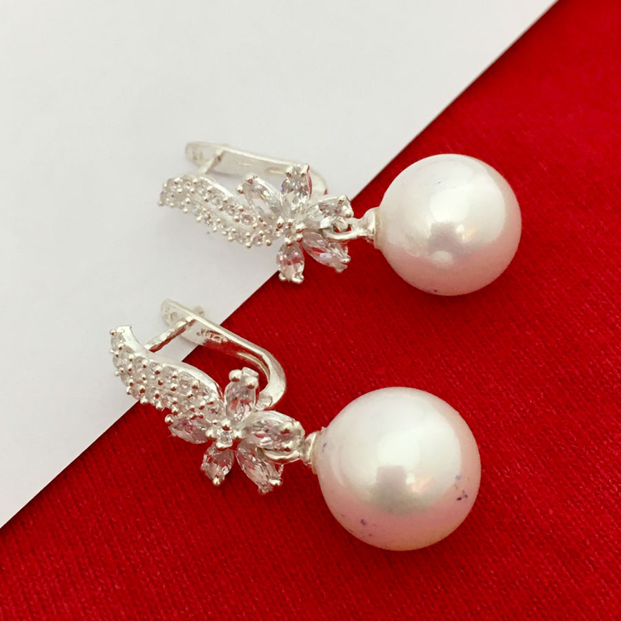 Bông tai nữ ngọc trai nhân tạo màu trắng size10 ly khóa móc đeo sát tai chất liệu bạc thật 100% không xi mạ an toàn không bị ngứa, dị ứng khi đeo - QTBT26(BẠC)