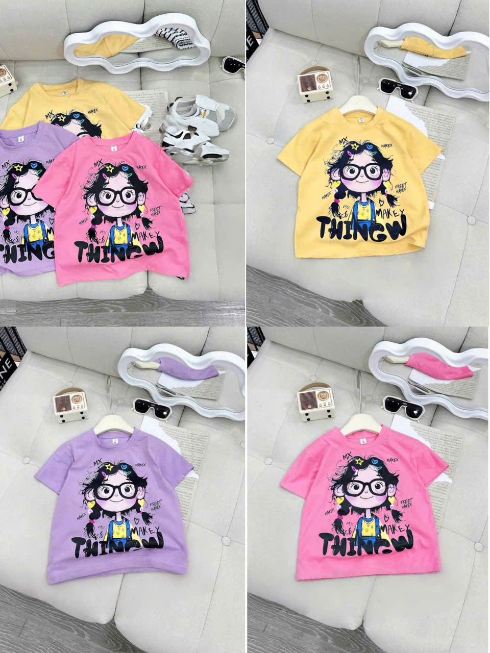 Áo in hình bé gái THINGW, chất vải co dãn 4 chiều, size 10-30 kg daành cho bé gái