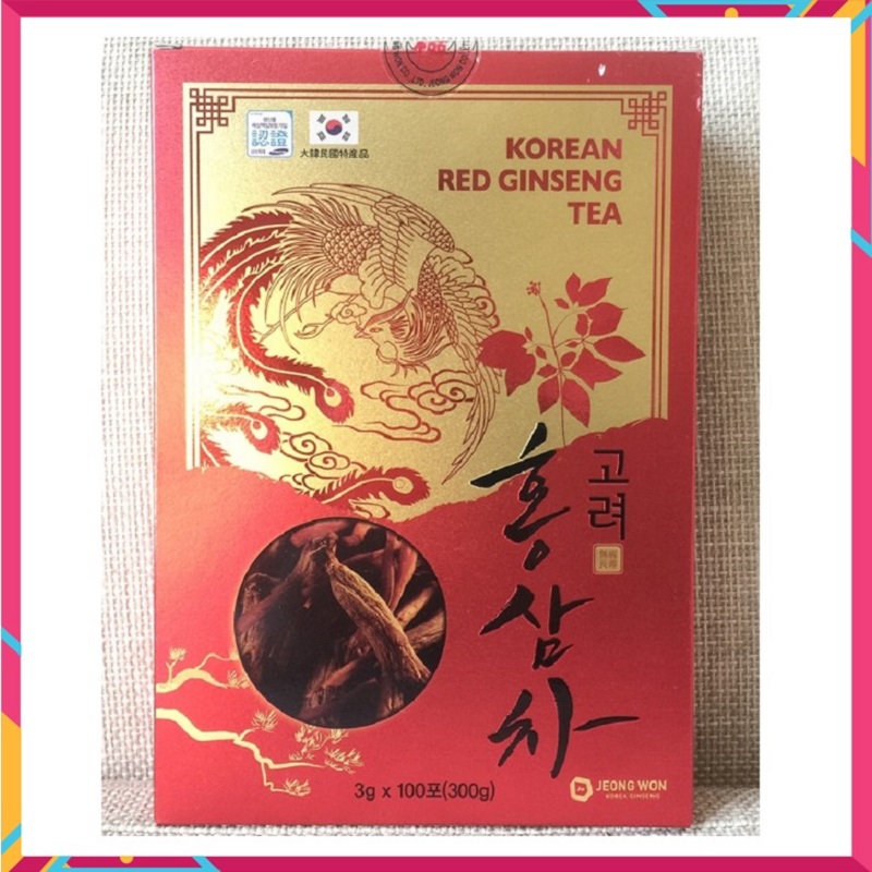 Trà hồng sâm korea red gingseng tea jeong won hàn quốc, hộp 100 gói * 3g, giúp thanh nhiệt thải độc, nâng cao sức khỏe