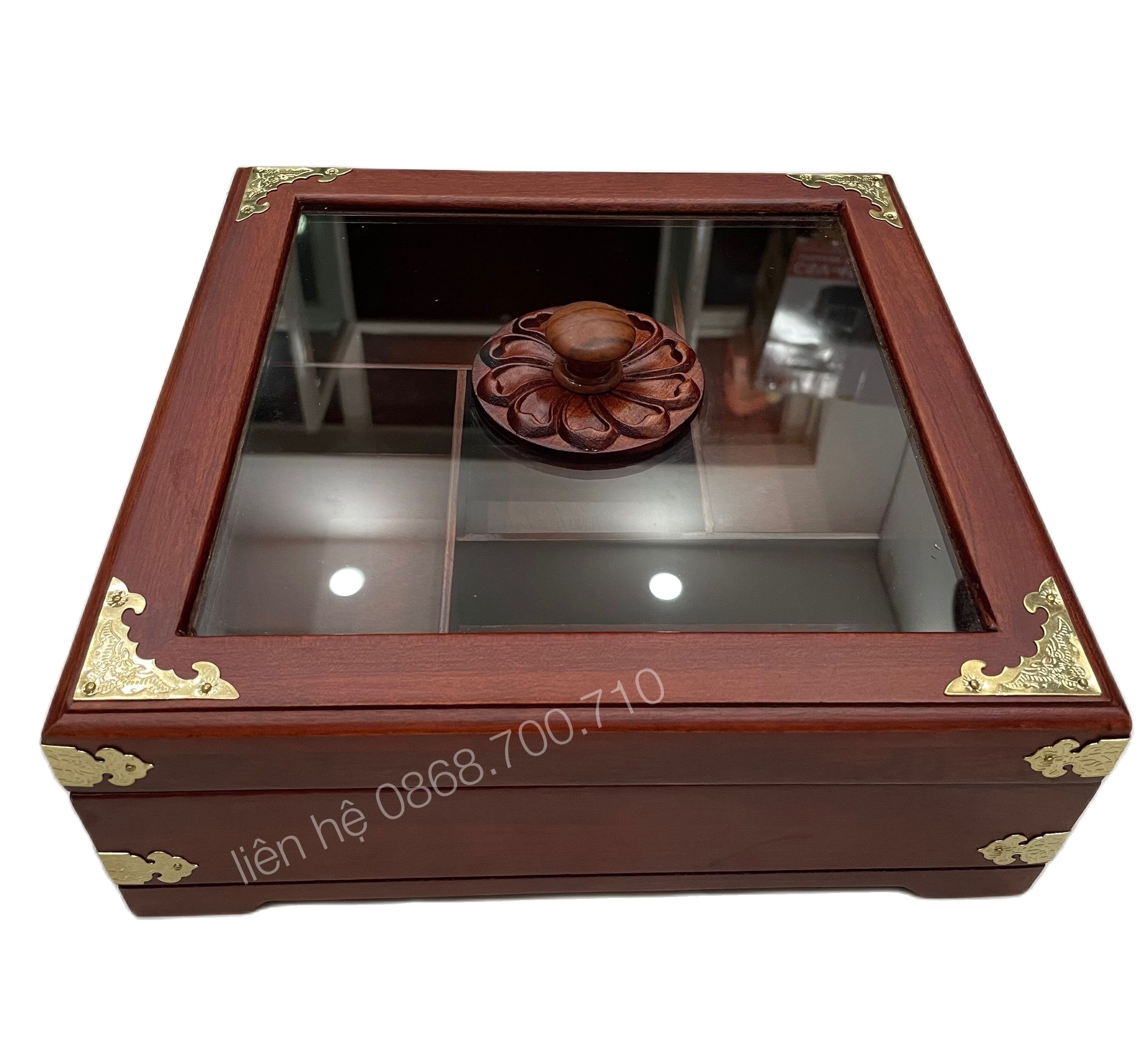 Khay đựng bánh kẹo ngày tết bằng gỗ hương cao cấp lục giac kính - khay đựng mứt tết bằng gỗ - ảnh thực tế