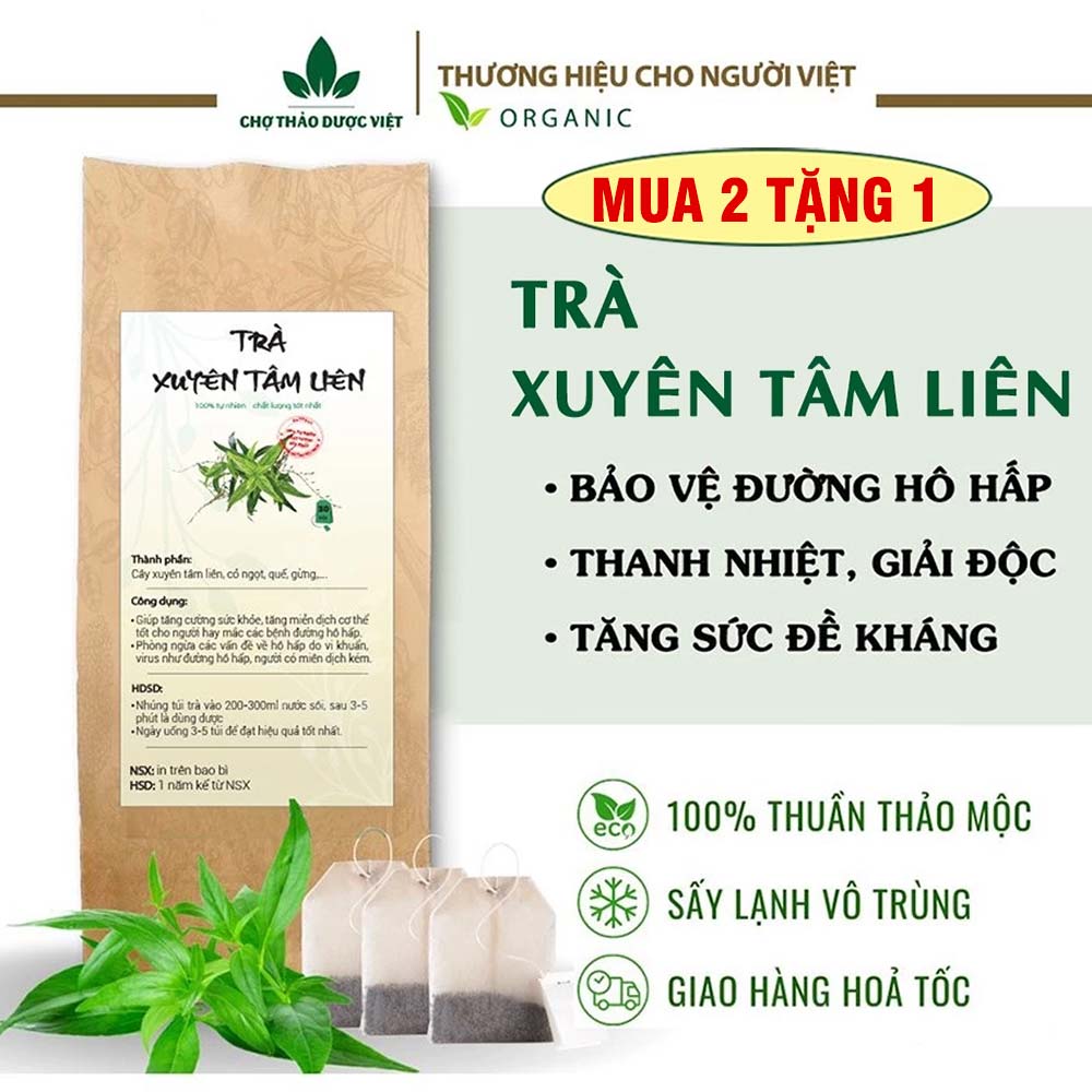 Trà xuyên tâm liên túi lọc (Giải cảm, bảo vệ đường hô hấp, tăng cường sức đề kháng) - Chợ Thảo Dược Việt