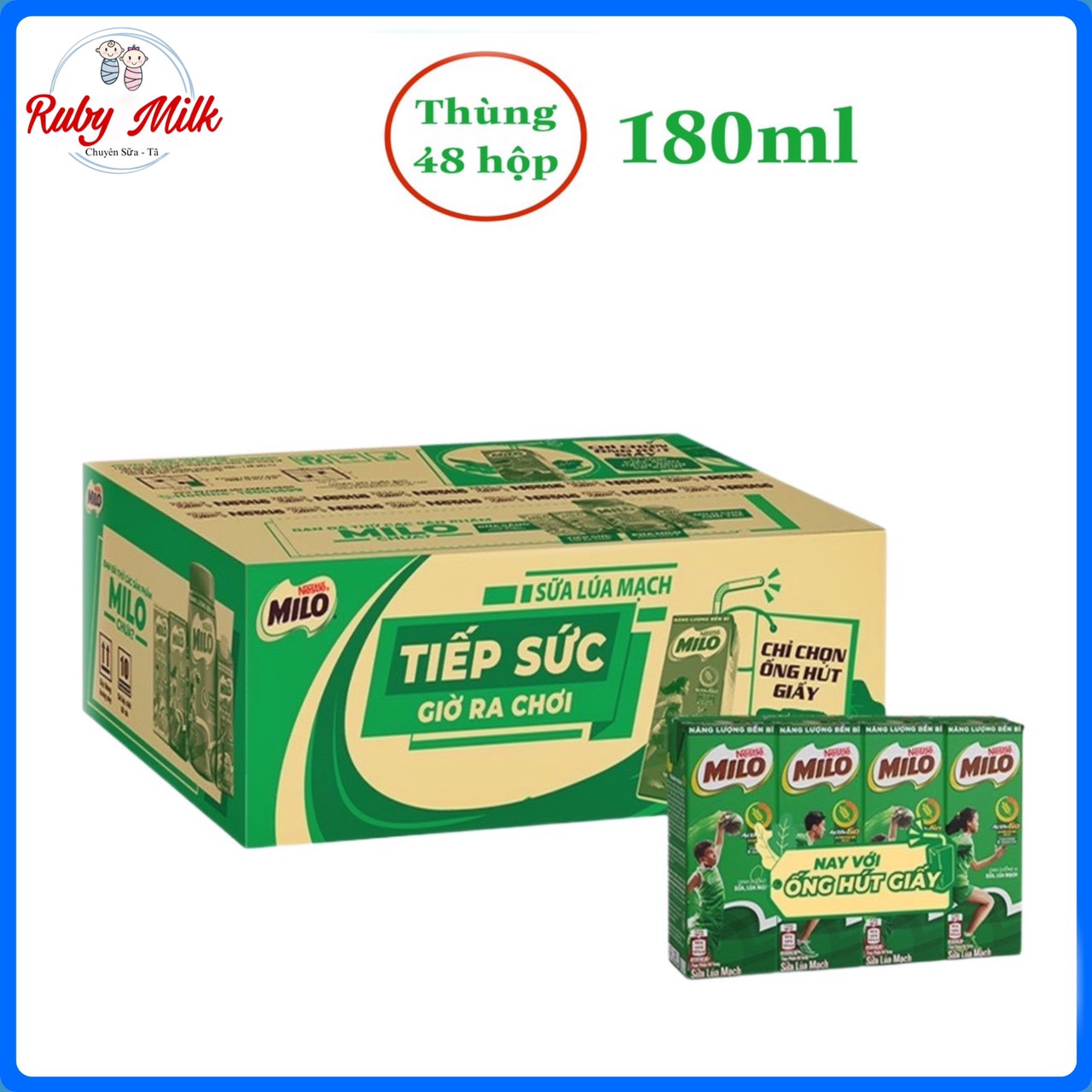 Thùng 48 hộp sữa milo lúa mạch 180ml