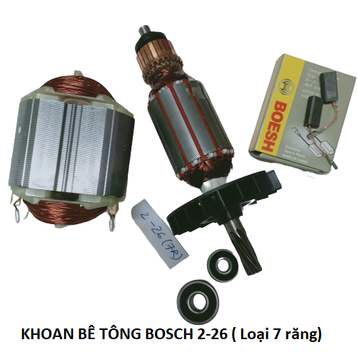 Bộ Rotor và stator máy khoan bê tông 2-26 , 7 răng theo máy, kèm 2 vòng bi, 1 đôi chổi than