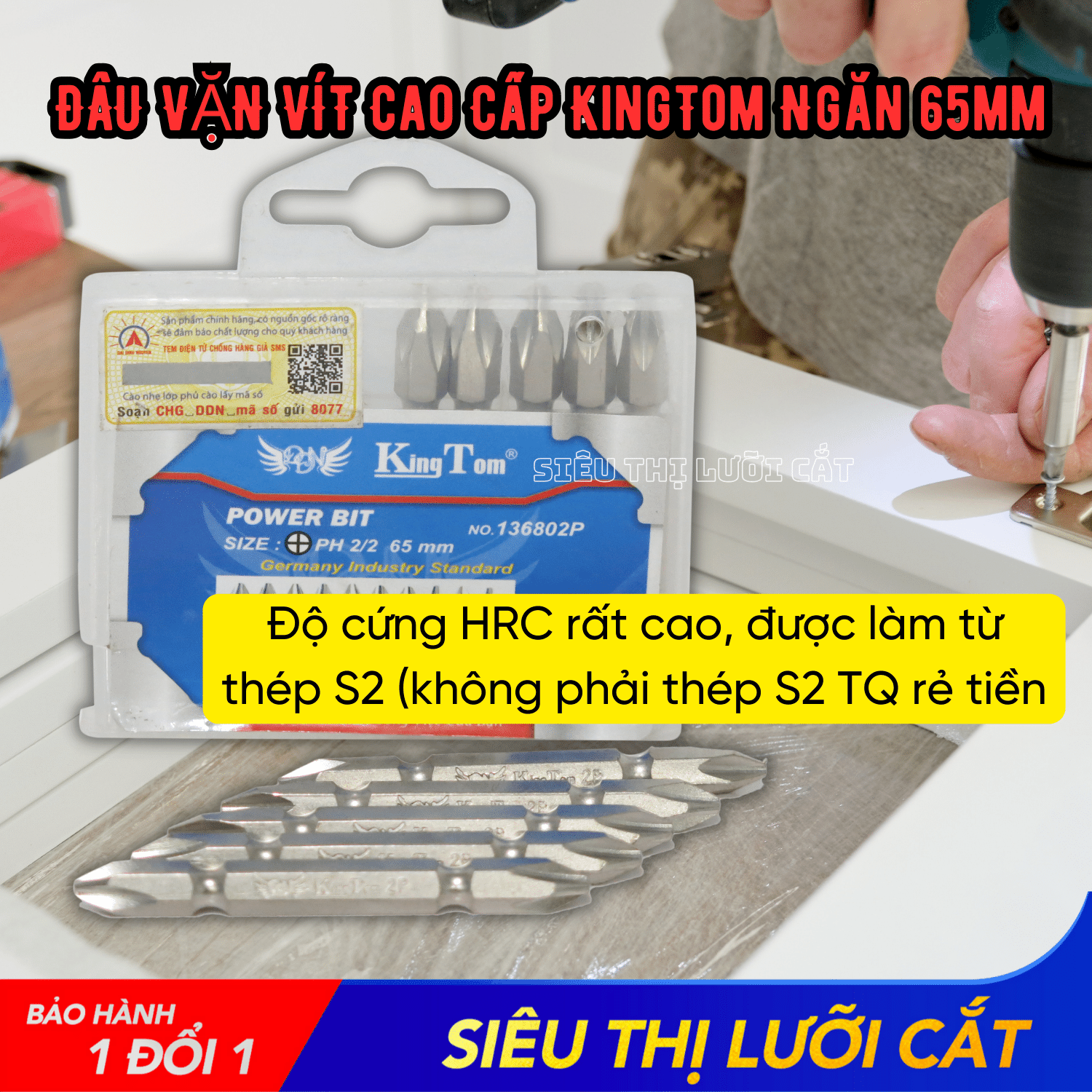 Đầu vặn vít cao cấp kingtom ngắn 65mm - lực hít cực mạnh