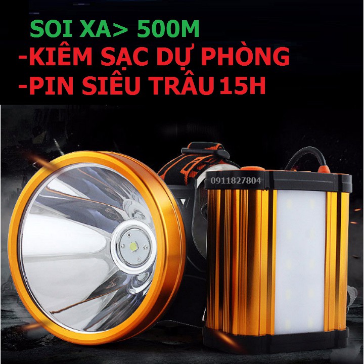 Đèn pin đội đầu siêu sáng LED L8 chống nước,kiêm sạc dự phòng sử dụng hơn 15h liên tục.