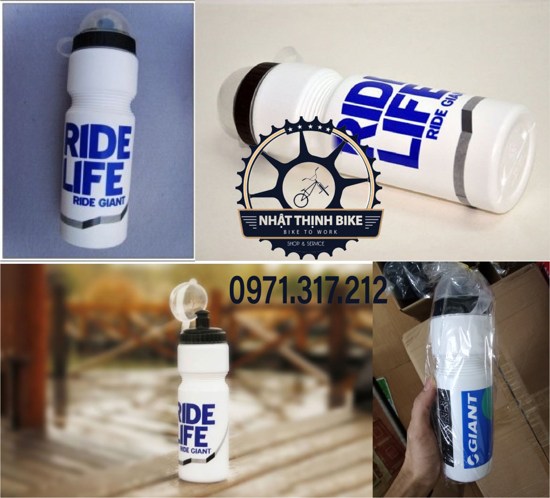 Bình nước xe đạp Gian 750ml trắng, bình nước treo xe đạp thể thao