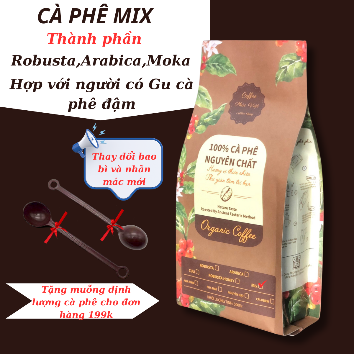 500gr Cà phê mix Robusta-Arabica-Moka Đắk Lắk - Cafe rang mộc nguyên chất pha phin
