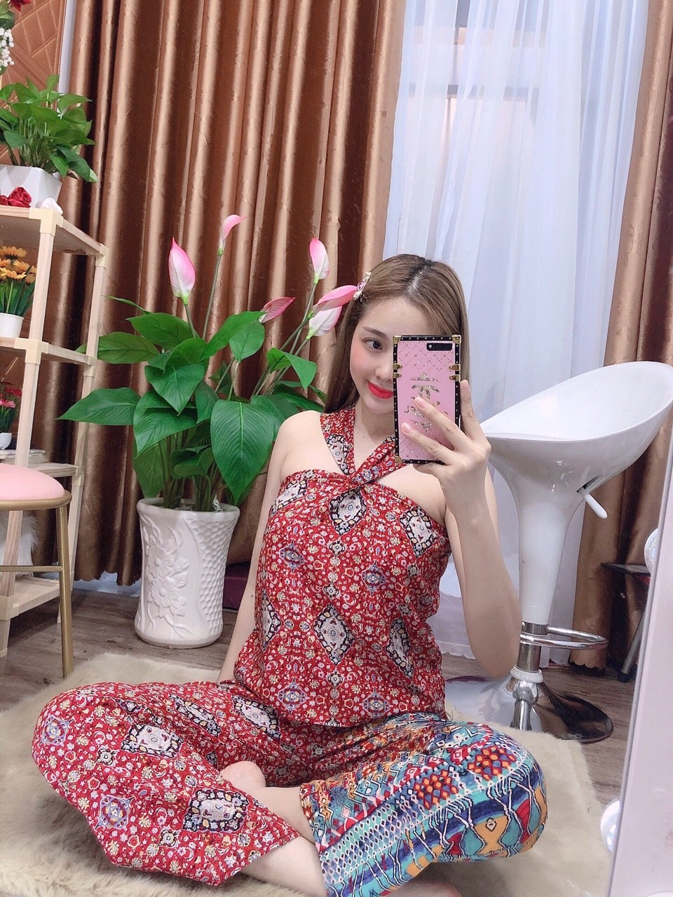 Sét bộ nữ áo cổ yếm chéo kèm quần dài
