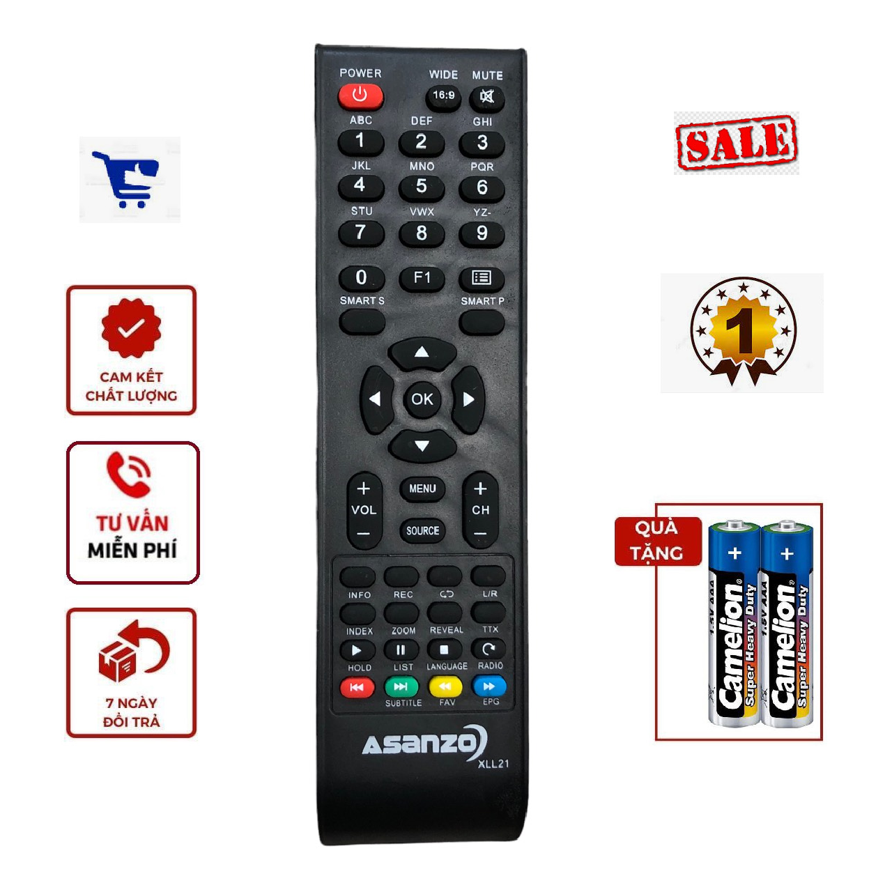Điều khiển tivi Asanzo có nút smart - Remote đầu bấm tivi Asanzo XLL21 dành cho smart tivi - tặng kèm pin chính hãng 100%