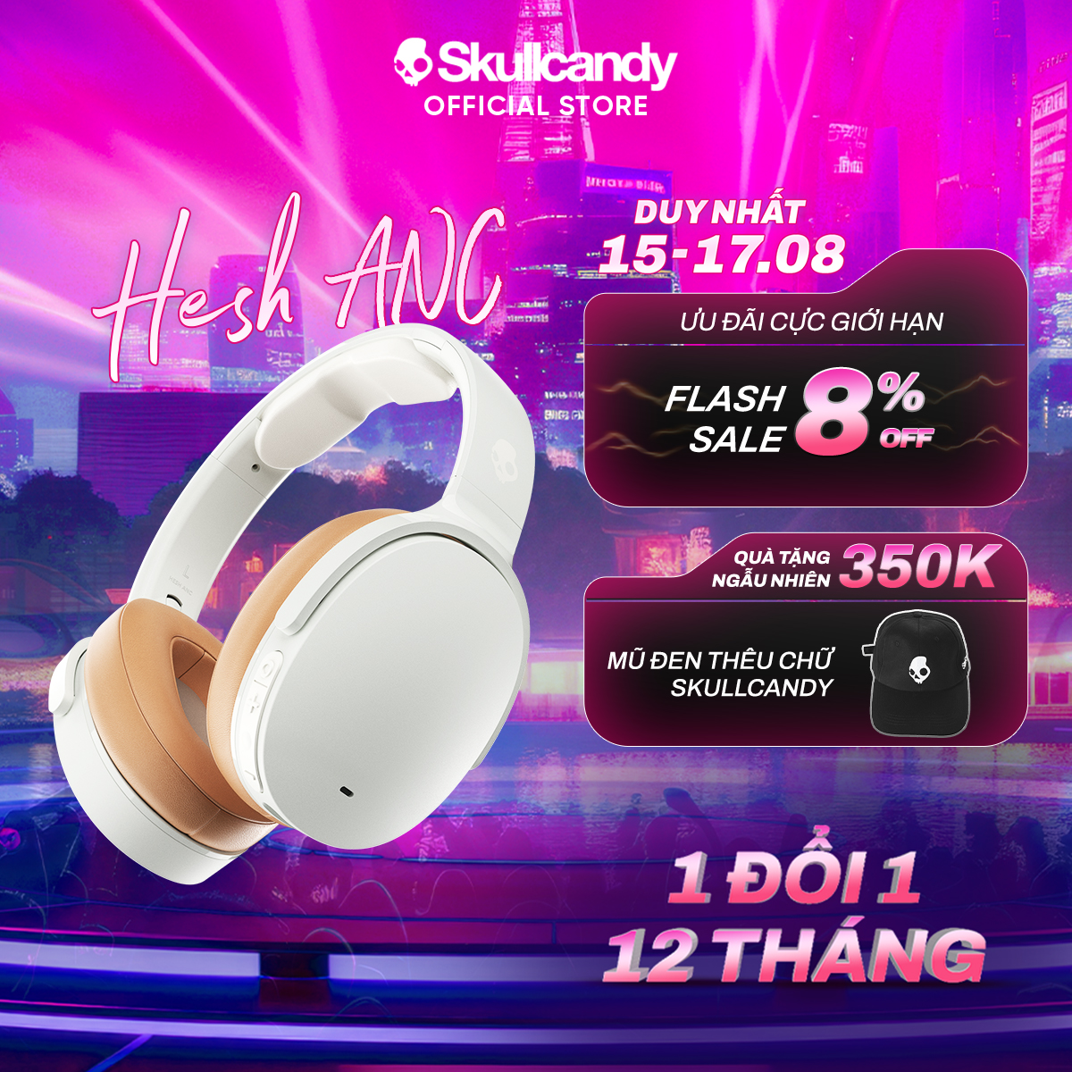 [THƯƠNG HIỆU MỸ] Tai nghe bluetooth chụp tai chống ồn chủ động, sạc nhanh, xuyên âm SKULLCANDY HESH ANC - BẢO HÀNH 1 NĂM