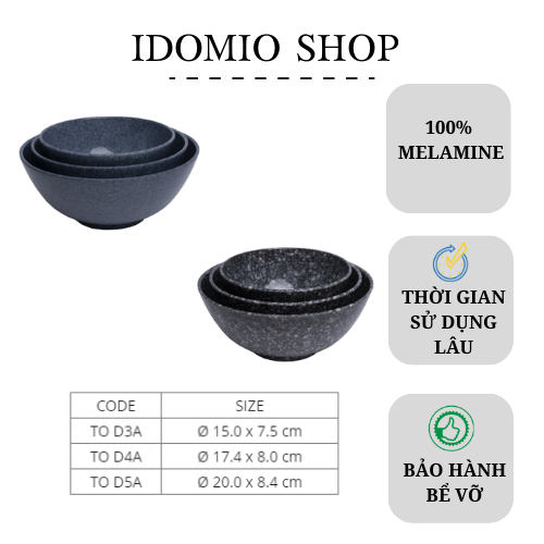 Tô Nhựa Melamine Vân Đá Đen/Xanh Nhiều Size