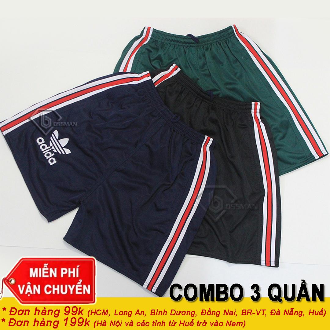 Combo 3 quần đùi nam thể thao 3 line vải cào - có túi