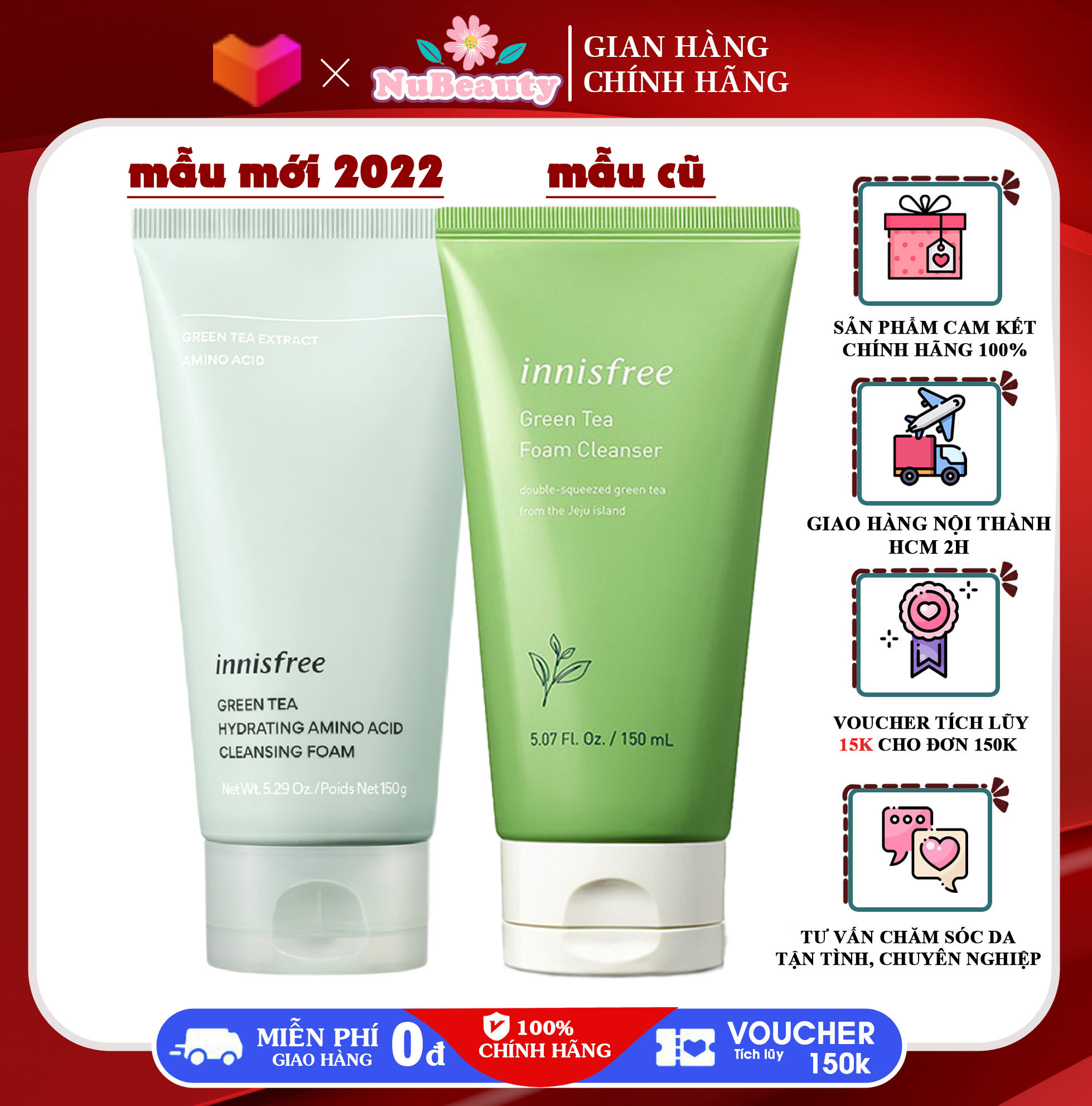 🌺 CHÍNH HÃNG 🌺 Sữa Rửa Mặt Chiết Xuất Từ Trà Xanh Innisfree Green Tea Foam Cleanser  🌺 FREE SHIP TOÀN QUỐC 🌺