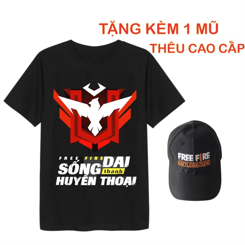 Áo Free Fire Logo Rank Huyền Thoại [ TẶNG 1 Nón Đen Thêu Cao Cấp ] Màu Đen Cực Chất Dành Cho Game Thủ