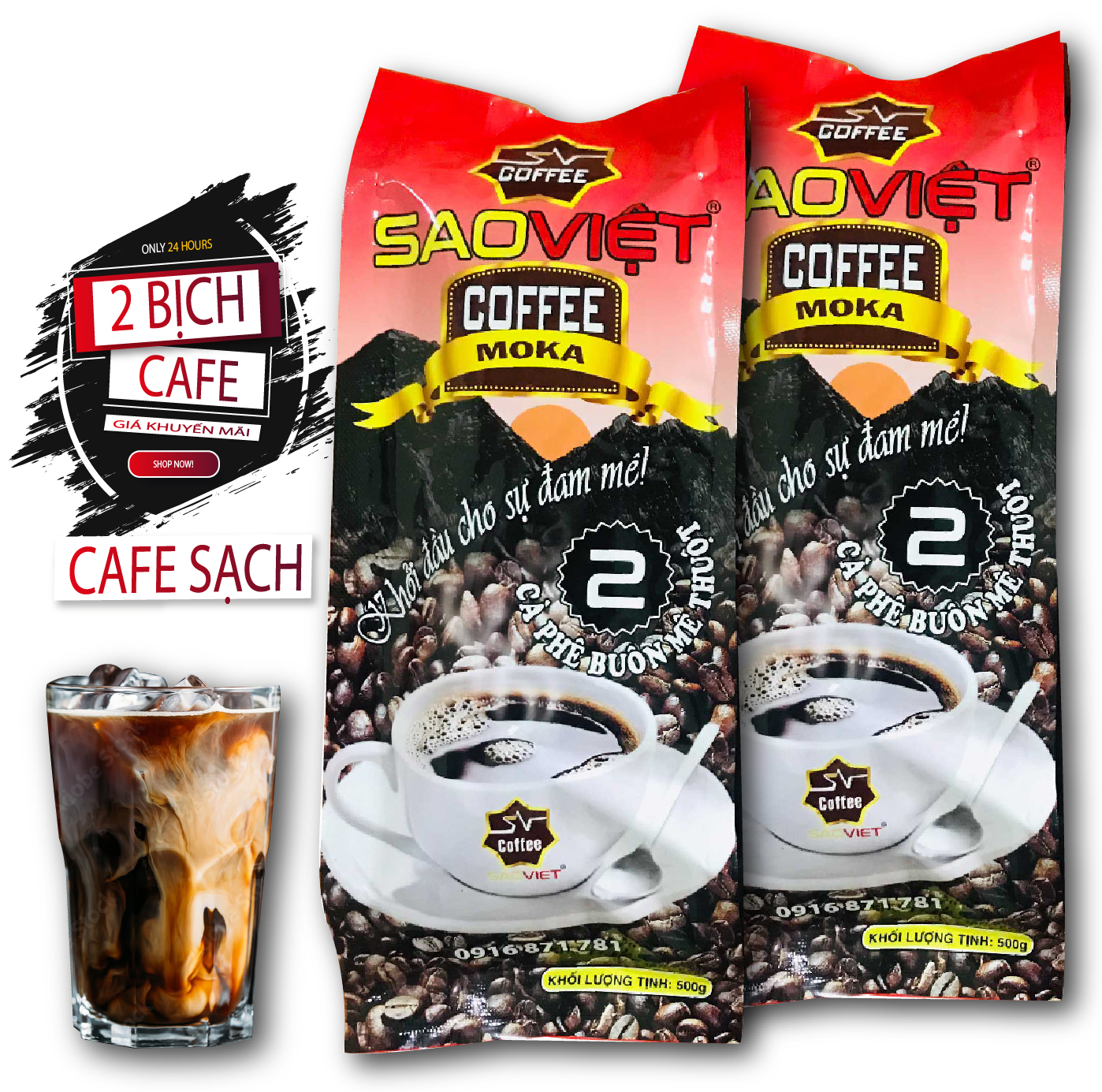 Combo 2 bịch Cà phê Rang Xay thơm ngon pha phin truyền thống Chồn Sao Việt
