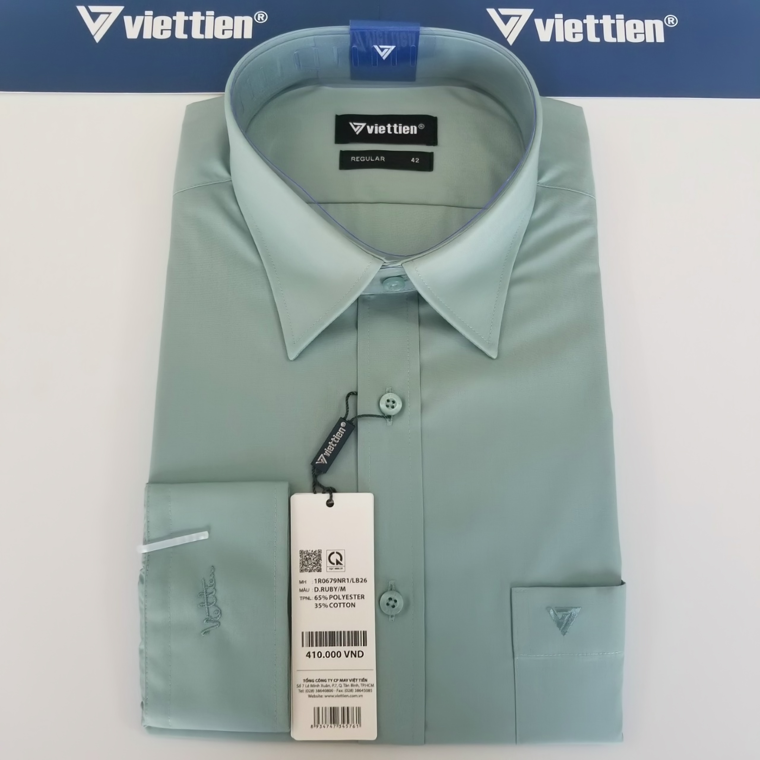 Aó sơ mi nam dài tay màu VỎ ĐẬU - XANH XÁM Việt Tiến chính hãng , cao cấp  - form suông REGULAR - tà bầu , màu trơn .SHOP HỨA - THỜI TRANG NAM CÔNG SỞ