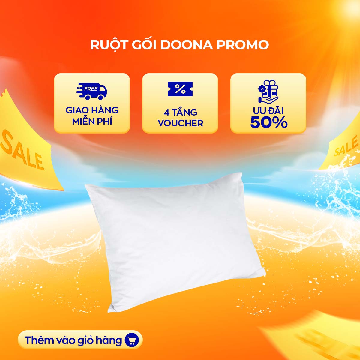 Gối bông Doona Promo 45x65cm nâng đỡ nhẹ nhàng êm ái, thoáng khí