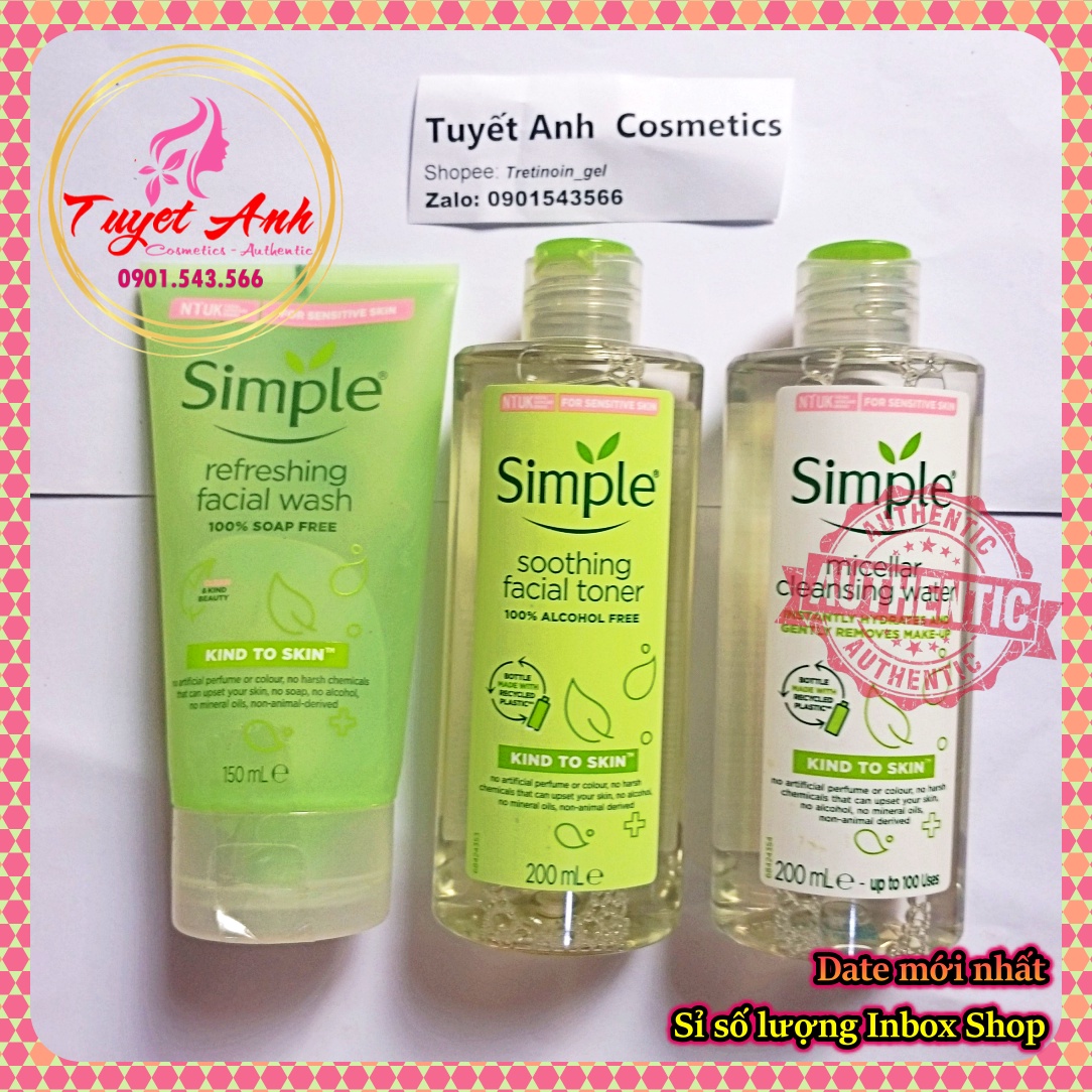 Simple - Sữa rửa Mặt Toner Nước Hoa Hồng Tẩy Trang Simple