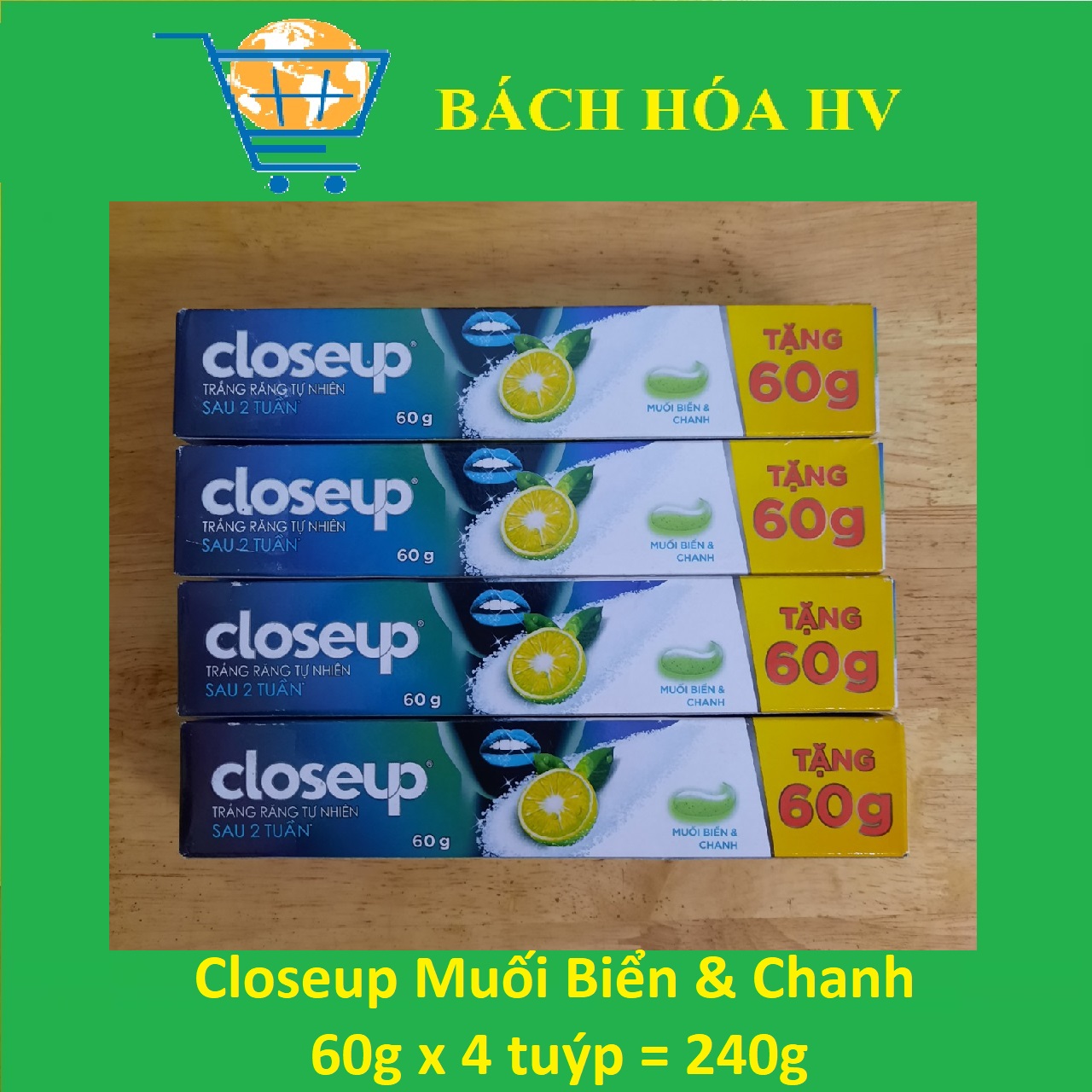 Combo 4 tuýp kem đánh răng closeup muối biển & chanh 60g/tuyp - bach hoa hv