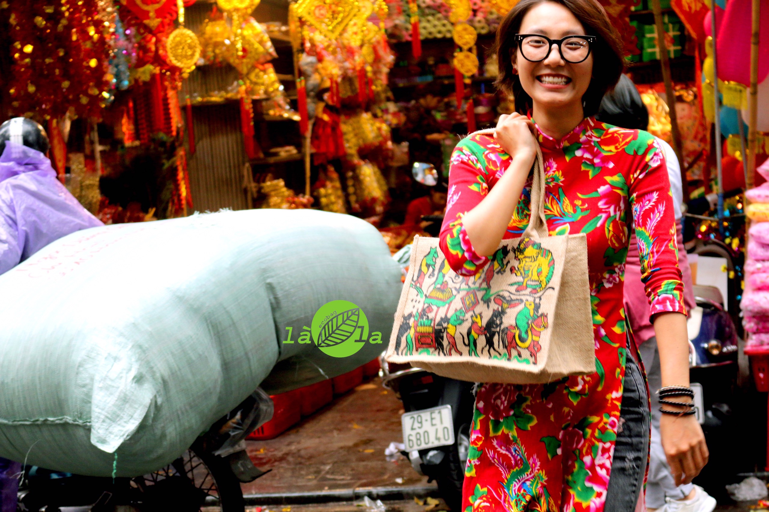 Túi vải đay, vải bố Đám cưới chuột (40x28x12cm - Lót canvas và cúc miệng túi)