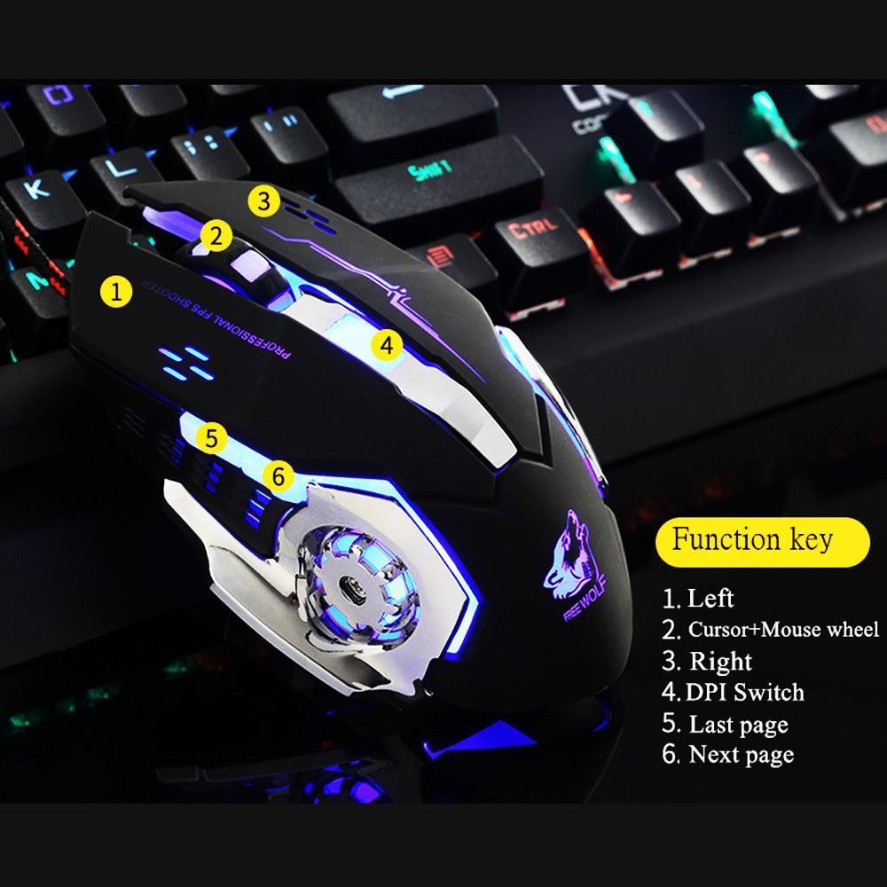 Chuột game 6d-led 7 màu free wolf v5/x9 + tặng lót tyloos