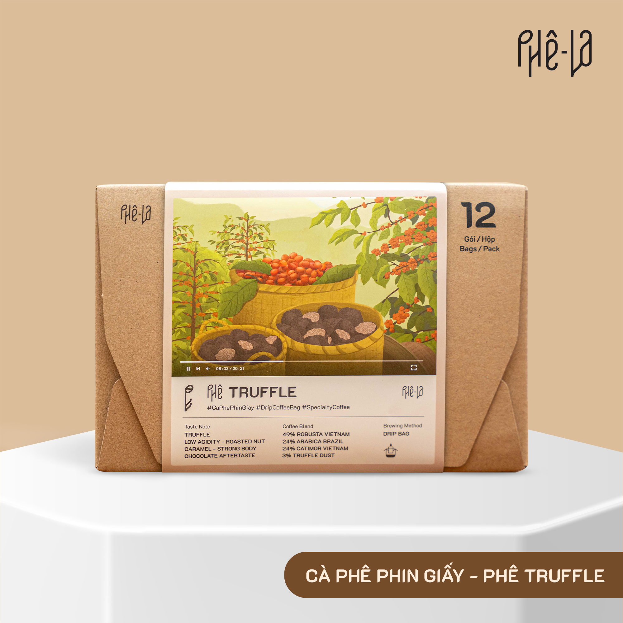 Cà Phê Phin Giấy Phê La - Phê Truffle, 12 Phin/Hộp