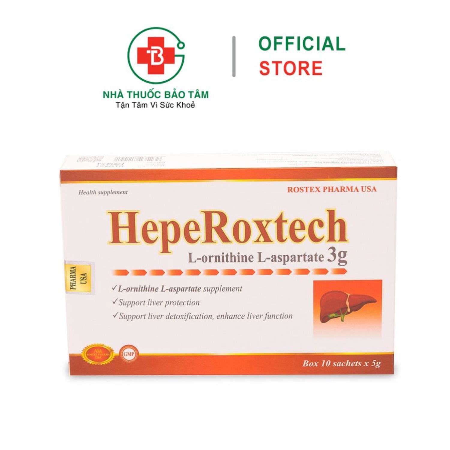 Cốm bổ gan Hepe Roxtech L-ornithine L-aspartat giảm xơ gan, men gan