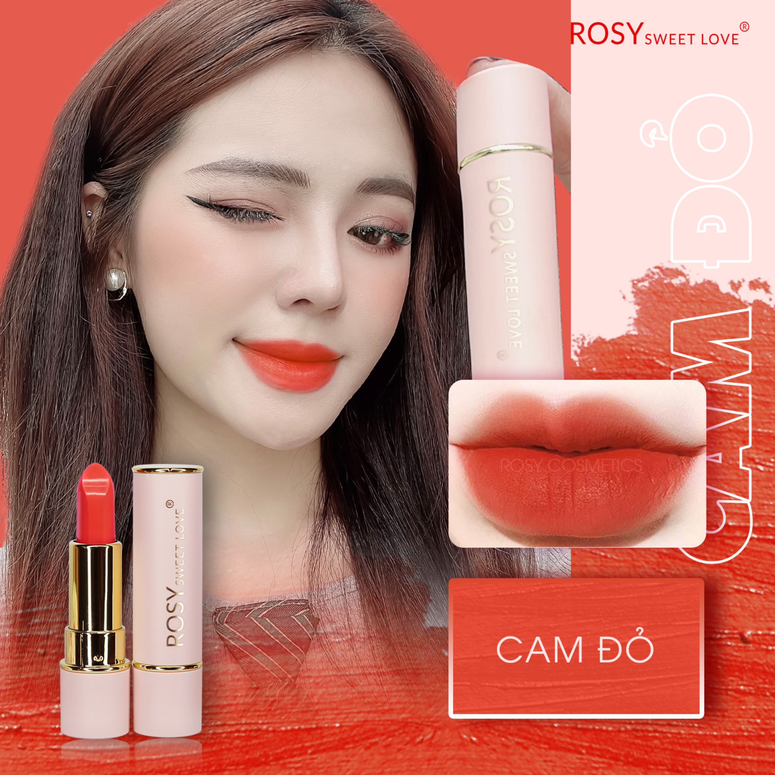 Son sáp siêu lì công nghệ mới rosy sweetlove màu cam đỏ