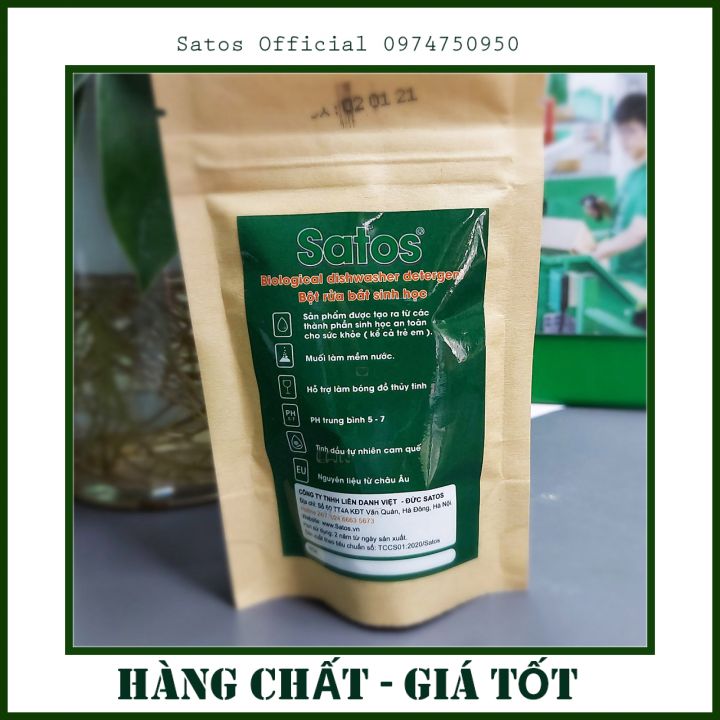 Bột rửa bát sinh học Satos - dành cho máy rửa bát, gói mẫu 80g