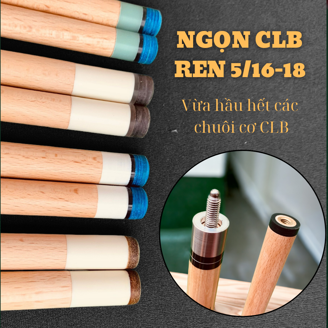 Ngọn cơ bida Lỗ/Lip - Ngọn cơ gỗ mộc tách lẻ - Ren 5/16-18 tẩy trâu/tẩy Nicest mềm + kính trợ lực