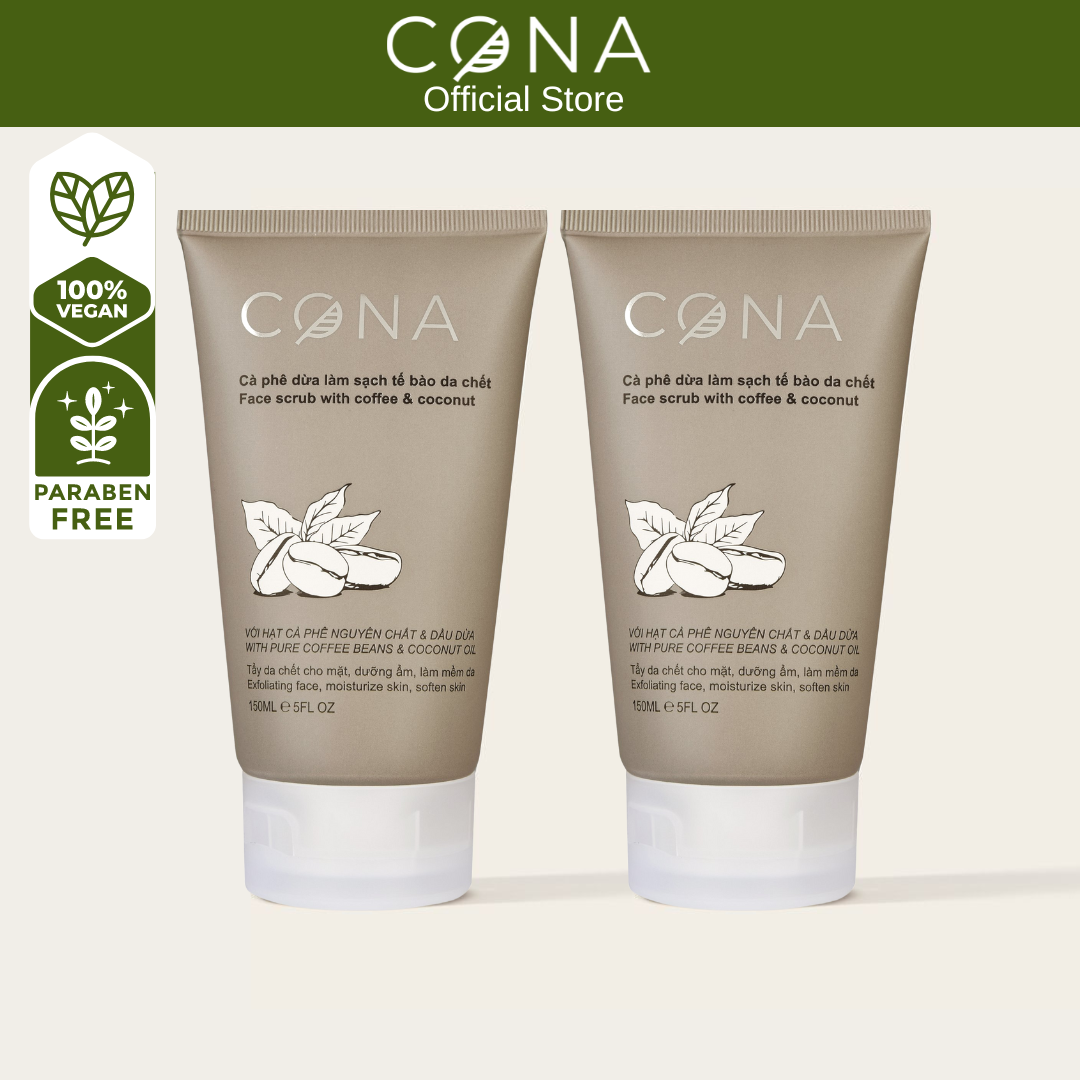 Bộ 2 cà phê tẩy da chết mặt Cona 150ml/tuýp cà phê dừa làm sạch da chết mặt giúp da sáng mịn đều màu