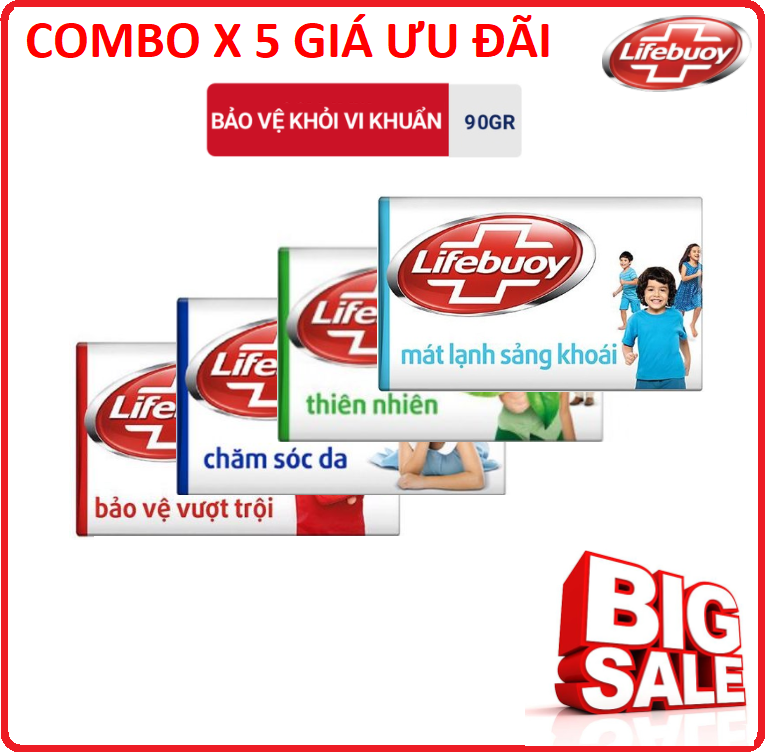 Combo 5 cục xà phòng diệt khuẩn lifebuoy 90g