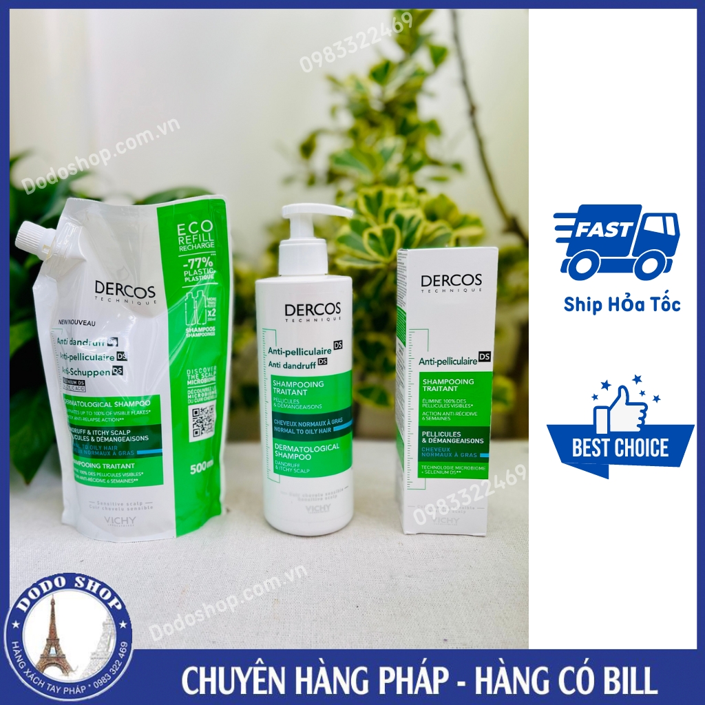 Dầu gội Vichy Dercos 390ml ngăn ngừa Gàu,nấm da đầu, hết dầu, hết bết dính dành cho tóc gầu và dầu_Dodoshop.com.vn