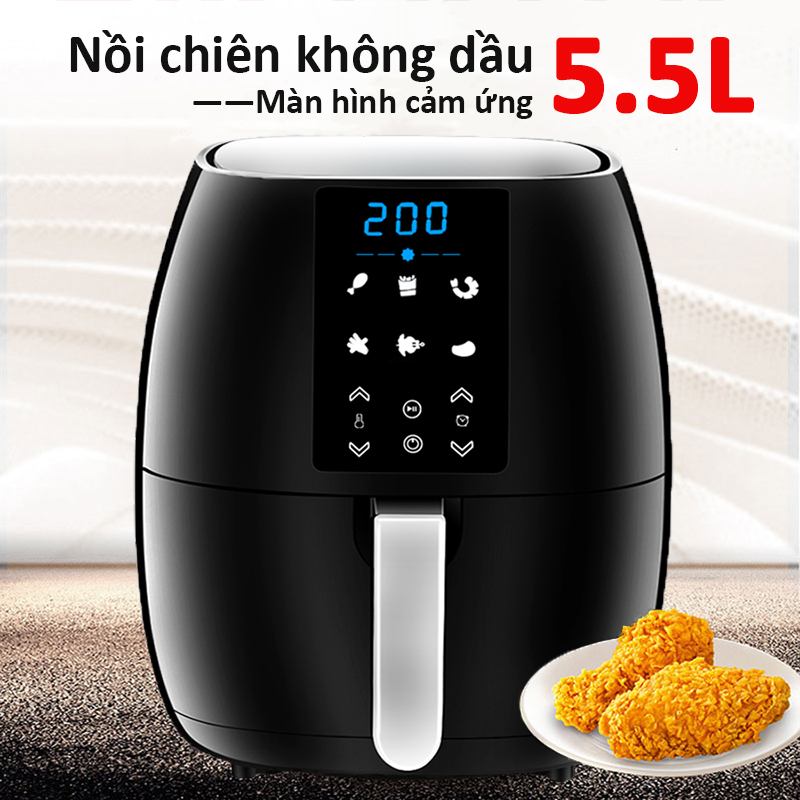 【Bảo hành 3 tháng】nồi chiên không dầu  5.5 Lít, Màn hình điều khiển cảm ứng,Lớp chống dính cấp thực phẩm , Air Fryers,noi chien khong dau,air fryer