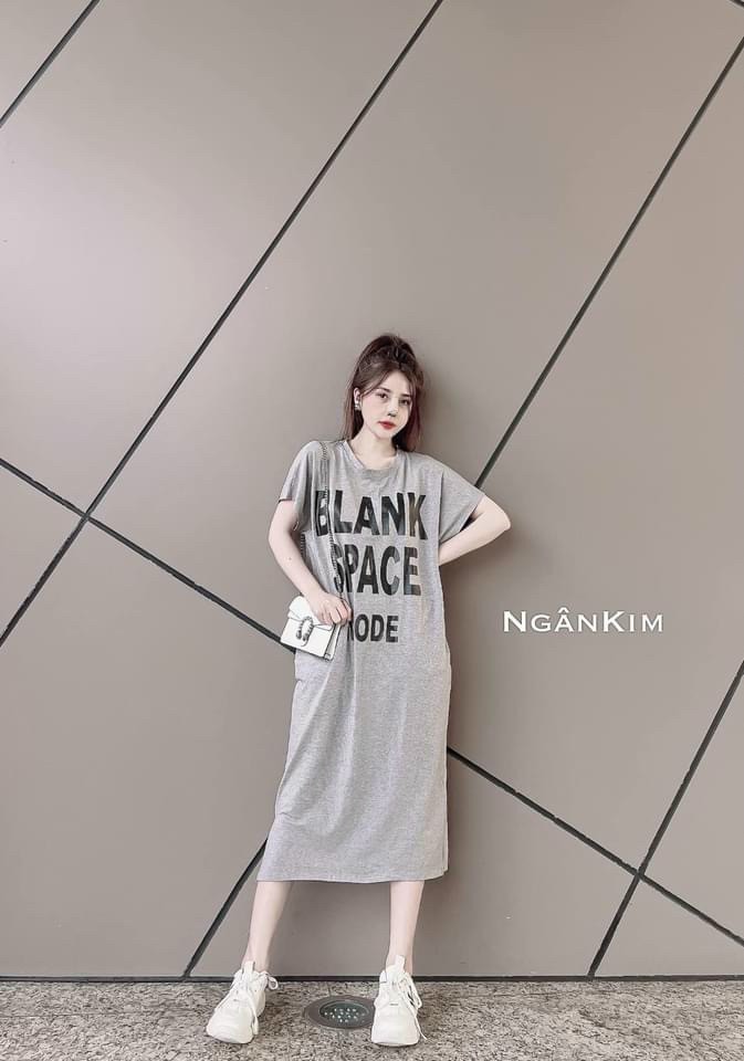 Váy suông cộc tay in chữ blank 3 màu năng động
