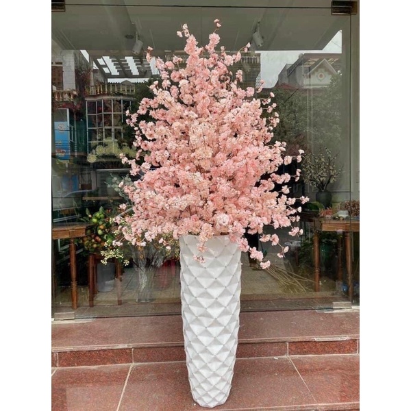 Cành đào râu dài 1m lụa cao cấp, hoa anh đào 034