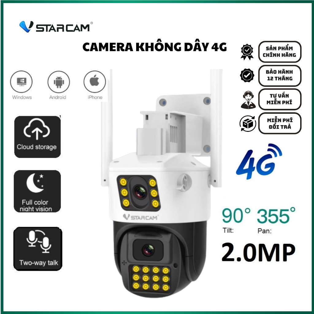 Camera Wifi 2 Màn Hình Vstarcam CG663DR - Xài Sim 4g,Đàm Thoại Hai Chiều