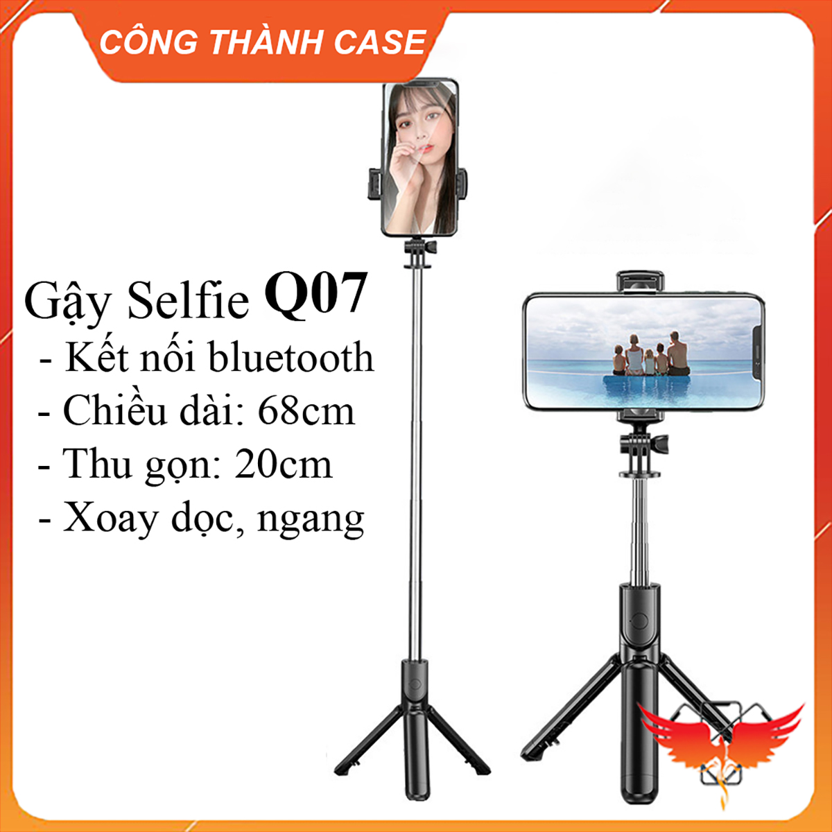 Gậy selfie stick Integrated Tripod Q07 bluetooth 3 chân - Gậy tự sướng,chụp hình, quay phim, livetream
