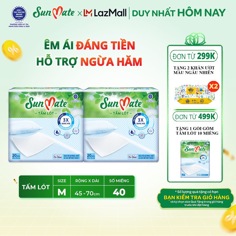 Combo 2 Tấm lót SunMate cải tiến mới (45 x 70cm) - 20 miếng
