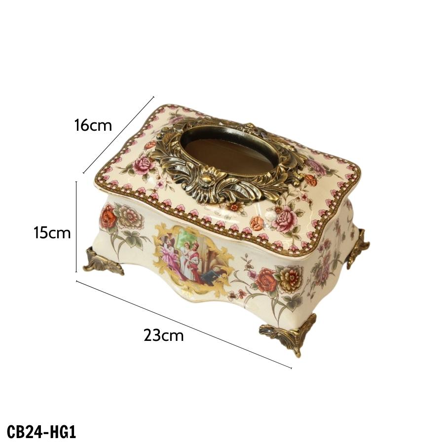 Hộp giấy gốm sứ cao cấp dáng tân cổ điển họa tiết châu âu - cb24-hg1