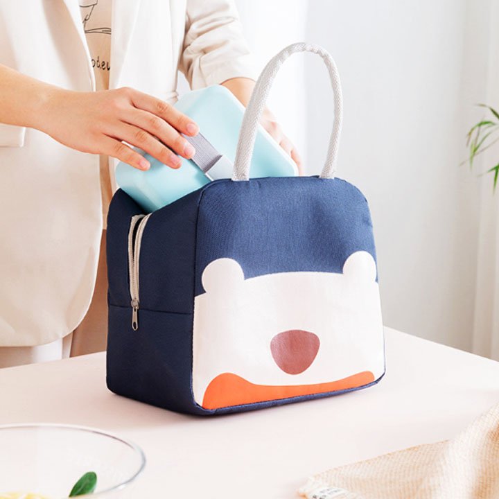 Túi Đựng Hộp Cơm Giữ Nhiệt , Túi Để Hộp Cơm Văn Phòng Hình Gấu , Gữ Nhiệt , Chống Thấm , Túi Vải Đựng Cơm Trưa Văn Phòng Giữ Nhiệt Hình Gấu Dễ Thương Có Khóa KéoTiện Dụng