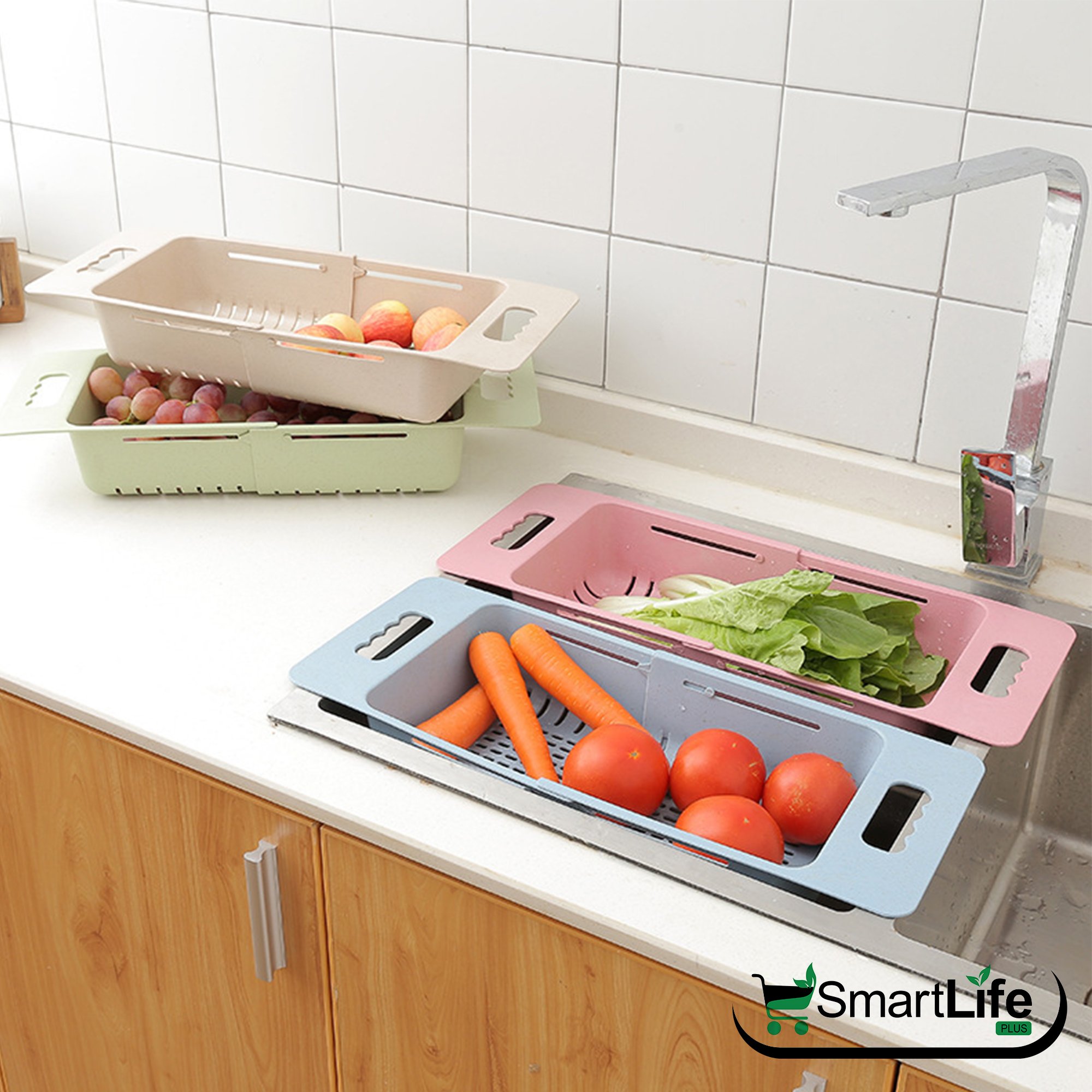 Khay, rổ gác bồn rửa bát thông minh gấp gọn, có thể điều chỉnh kích thước gài bồn rửa chén, siêu tiện dụng