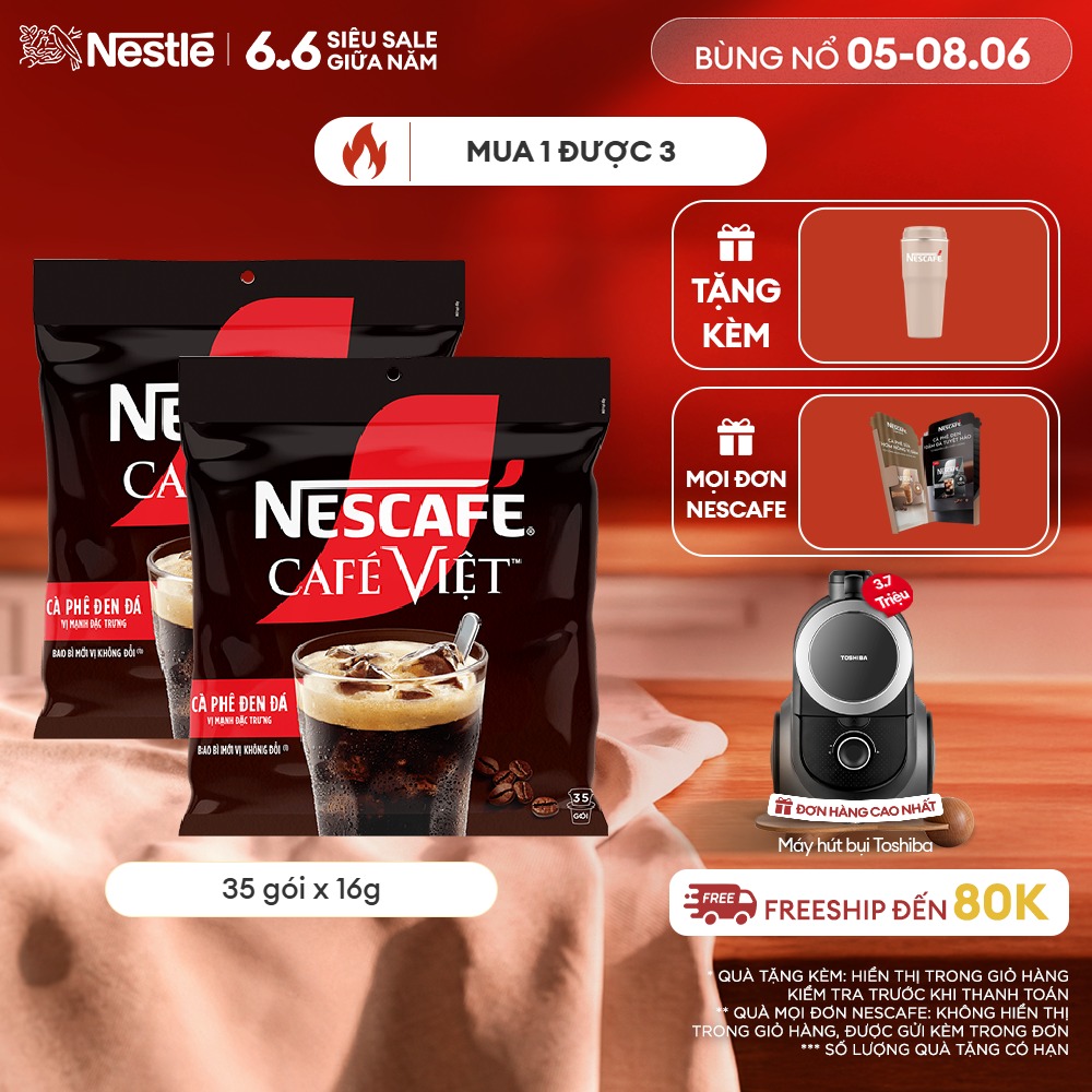 [ƯU ĐÃI THÁNG 6][Giao hàng toàn quốc] Combo 2 Cà phê đen hòa tan NESCAFÉ CAFÉ VIệT (Túi 35 gói x 16g)