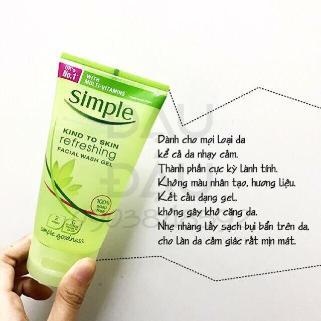 Siêu rẻ sữa rữa mặt dạng gel - simple kind to skin refreshing facial wash gel - 150ml