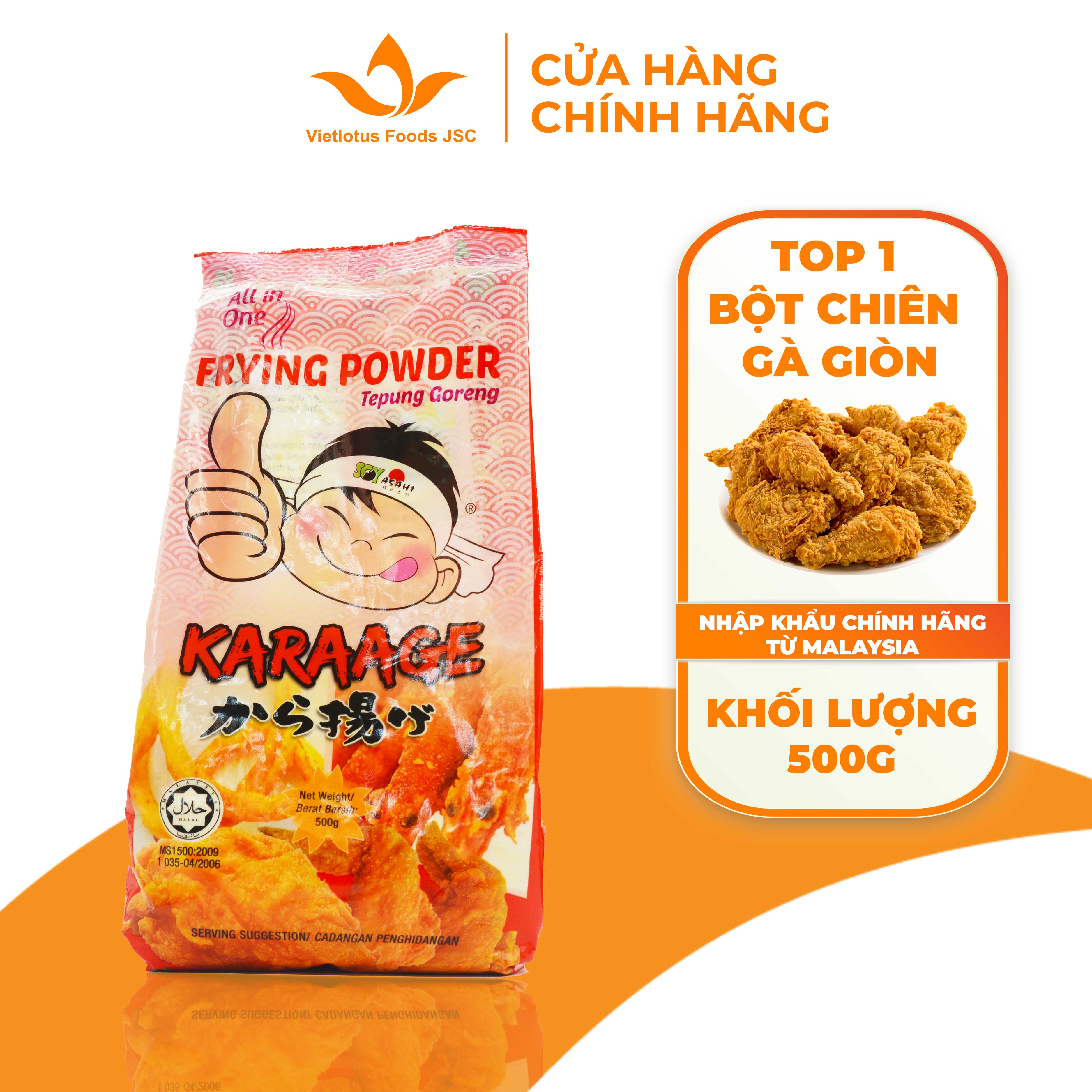Bột Chiên Gà Giòn KFC Karaage túi 500g - Bột chiên đa năng (Chiên gà, thịt heo, hải sản, khoai rau củ...) Nhập khẩu chính hãng Malaysia