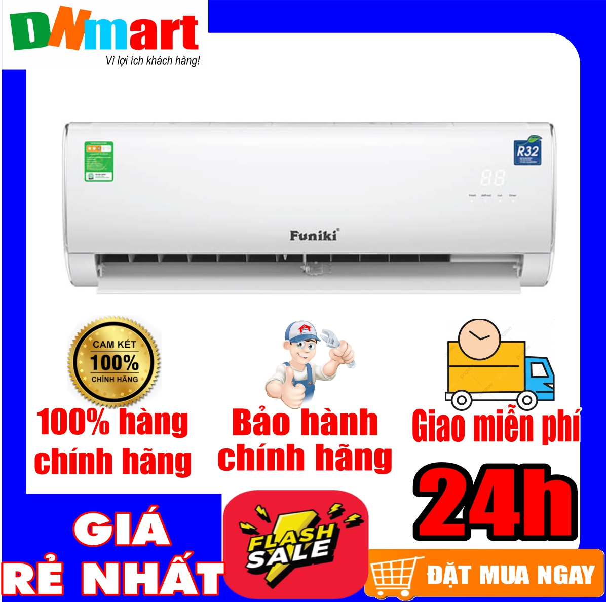 Máy lạnh. điều hòa funiki hsc12mmc 12000btu, 1.5 hp, 1 chiều làm lạnh nhanh, cánh gió lớn