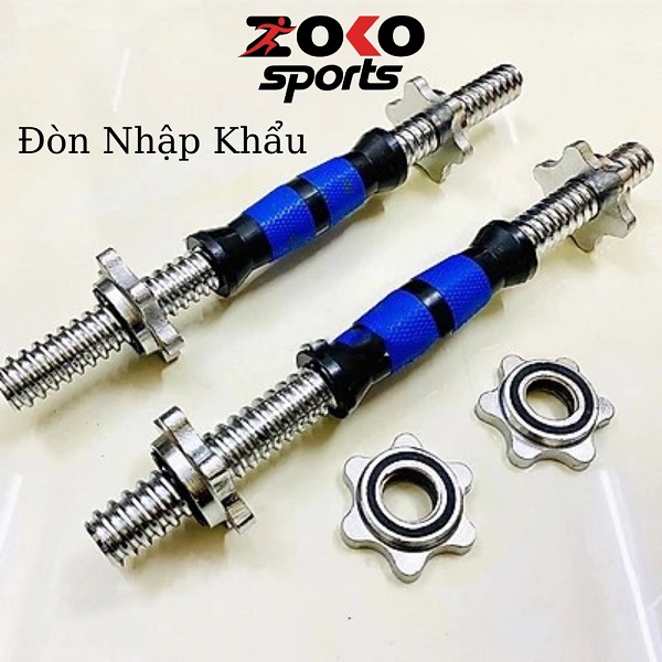 Đòn tạ tay 35cm nhập khẩu, thanh đòn tạ đơn cao cấp mạ inox cán cầm bọc cao su