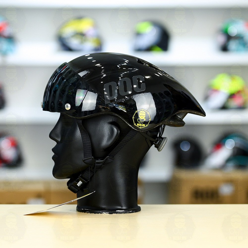 Nón xe đạp POC 01 Đen Bóng có sẵn kính + túi đựng nón và hộp