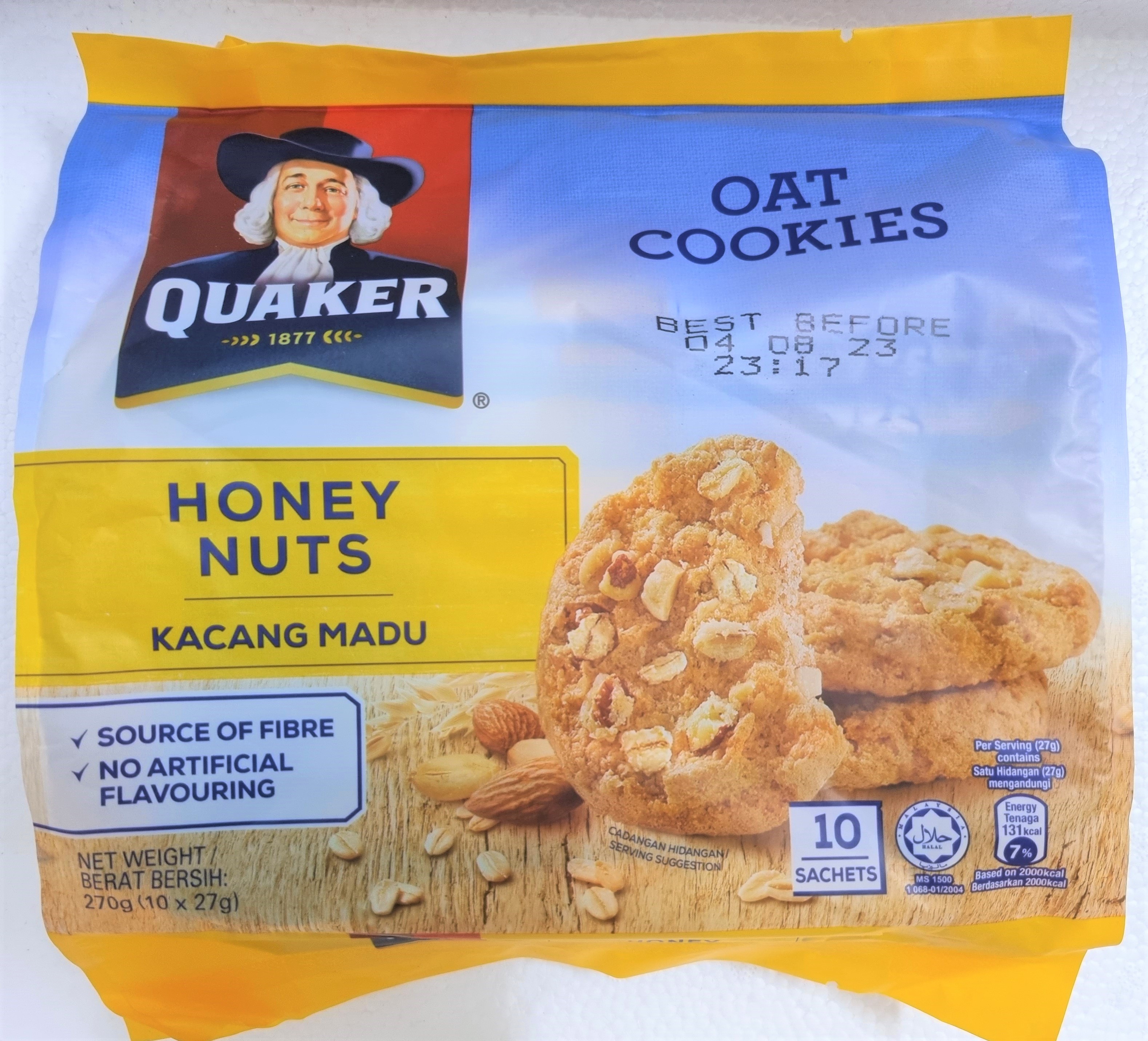 túi VÀNG 270g BÁNH QUY YẾN MẠCH HẠNH NHÂN MẬT ONG QUAKER Honey Nuts Oat